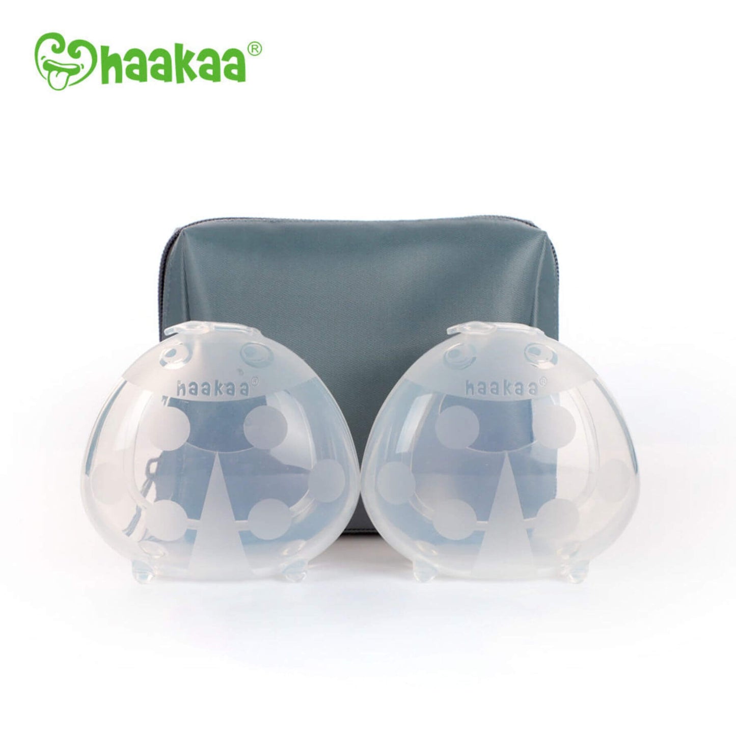 Haakaa silicone breast pump with a carrying case on a white background