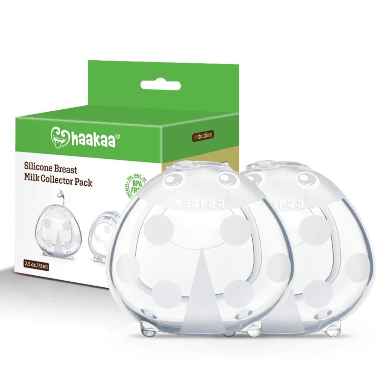 Haakaa silicone breast milk collector pack with green packaging on a white background
