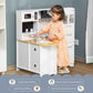 Girl Playing w/ Qaba Large Play Kitchen with Full Set of Appliances White