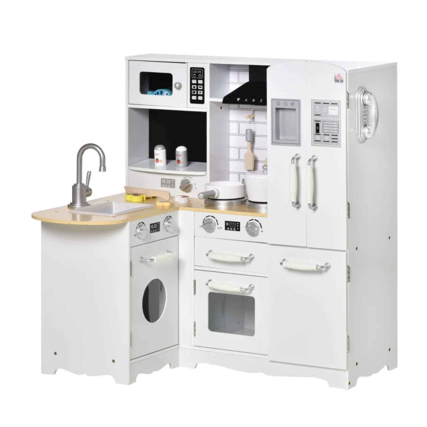 Qaba Large Play Kitchen with Full Set of Appliances White