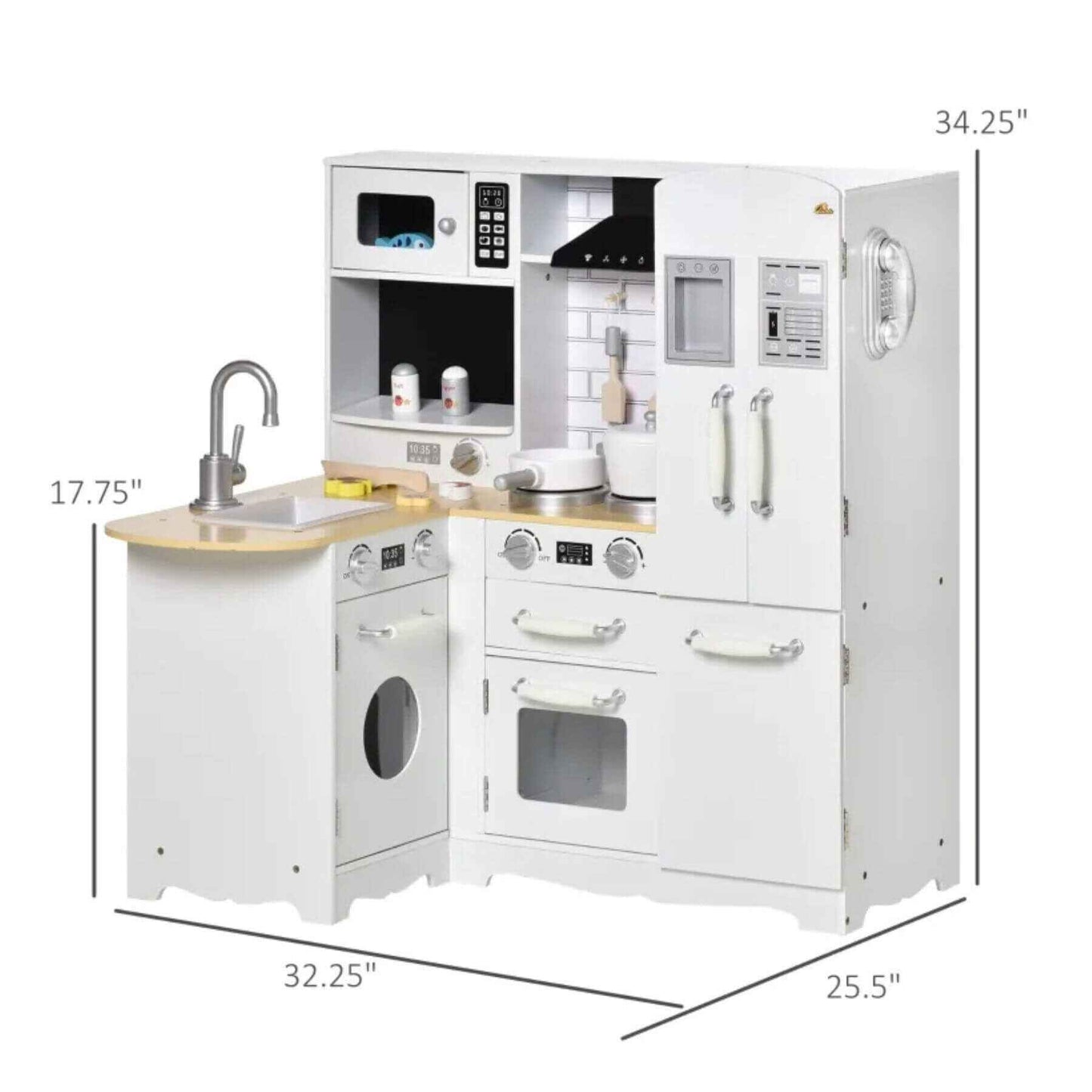 Qaba Large Play Kitchen with Full Set of Appliances White