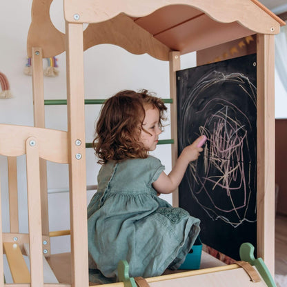Kid playing on Wood and Hearts Large Playground Climber - Morning Light