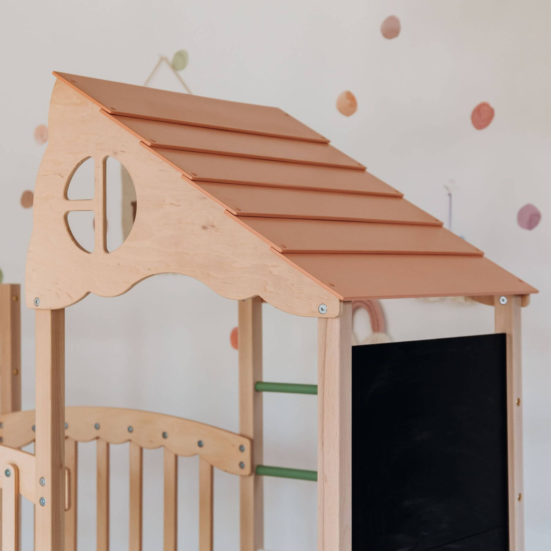 Close-up of Wood and Hearts Large Playground Climber - Morning Light