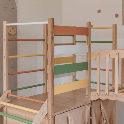 Close-up of Wood and Hearts Large Playground Climber - Morning Light