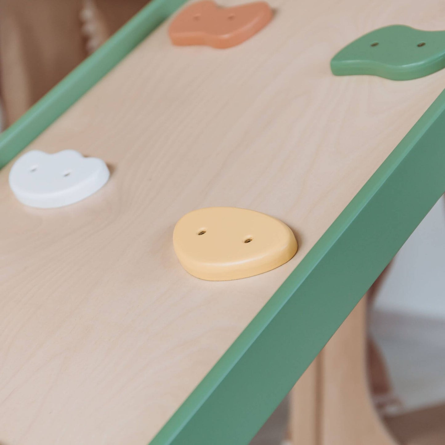 Close-up of Wood and Hearts Large Playground Climber - Morning Light