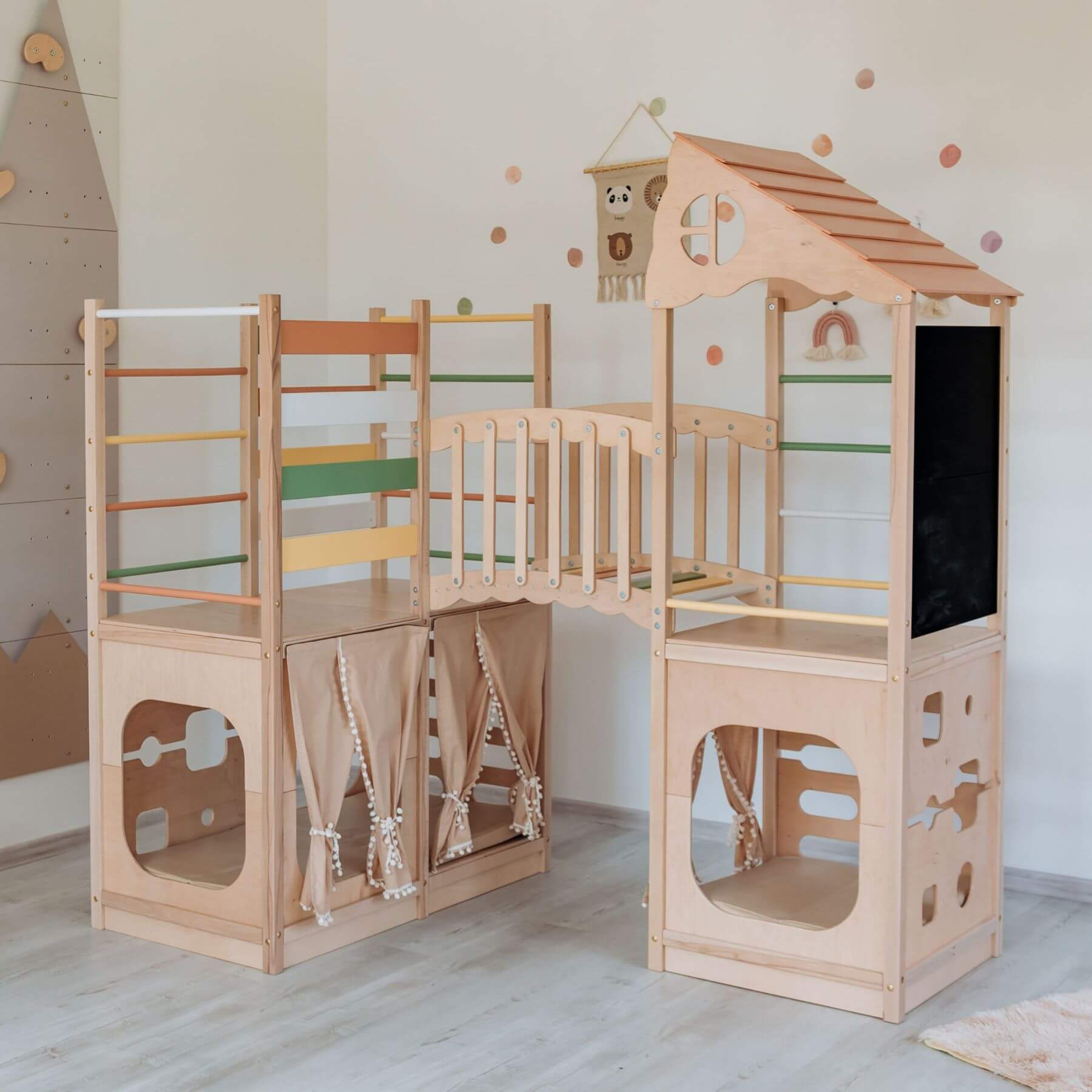 Wood and Hearts Large Playground Climber - Morning Light in a playroom
