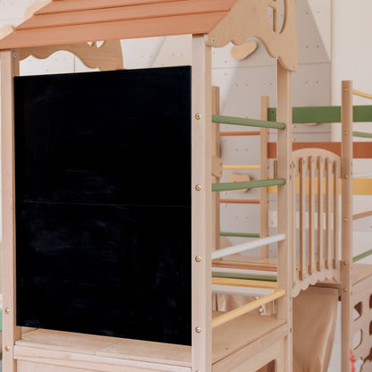Close-up of Wood and Hearts Large Playground Climber - Morning Light