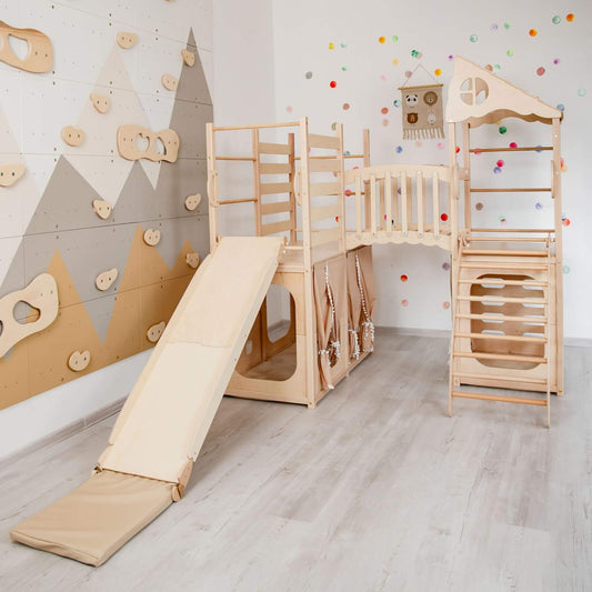 Wood and Hearts Large Playground Climber - Natural in a playroom