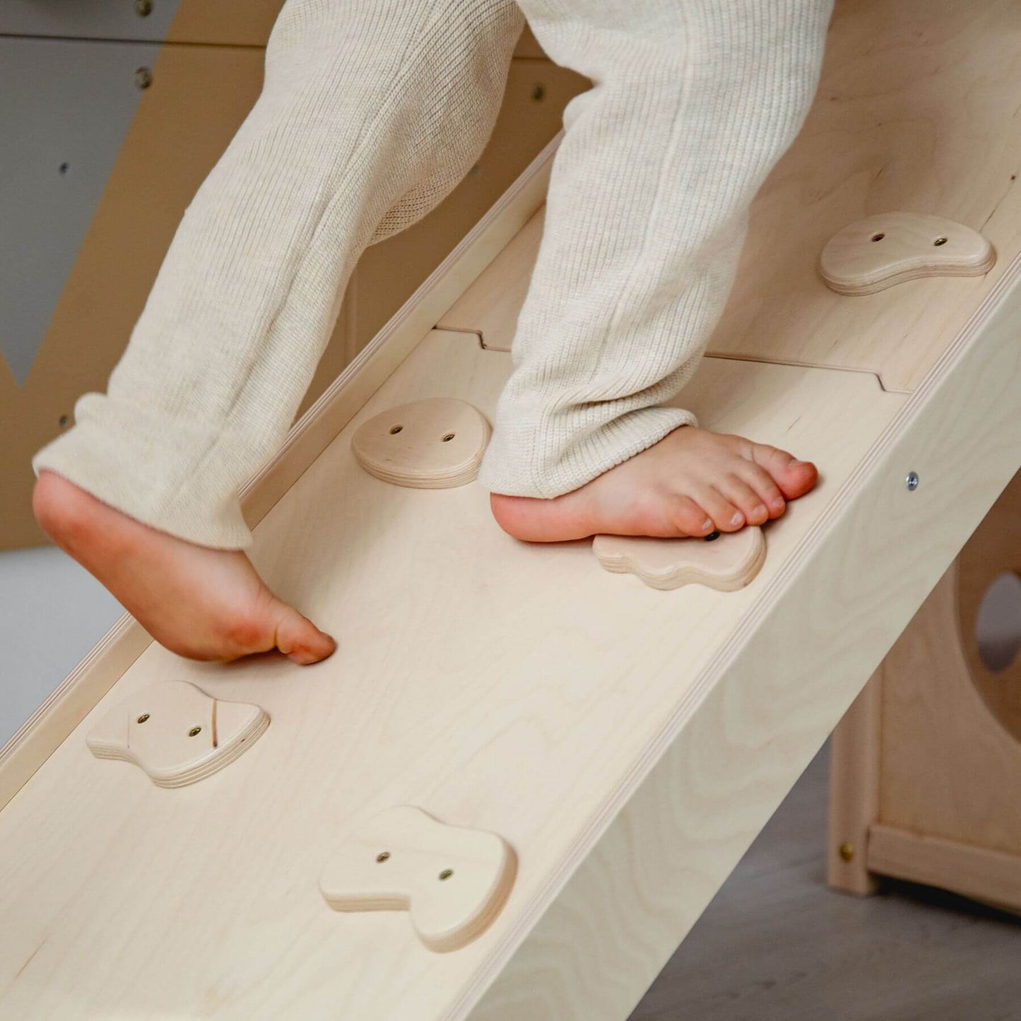 Close-up of Wood and Hearts Large Playground Climber - Natural