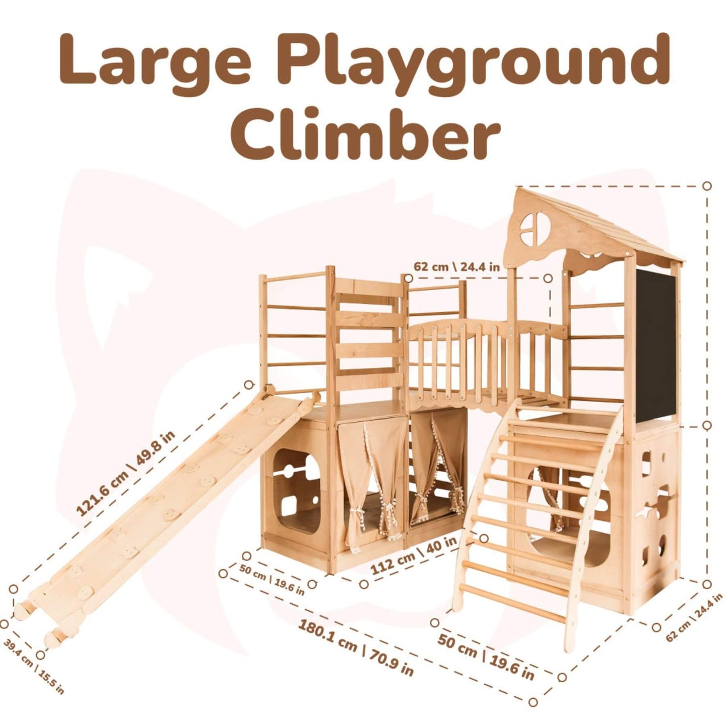 Wood and Hearts Large Playground Climber - Natural with dimensions