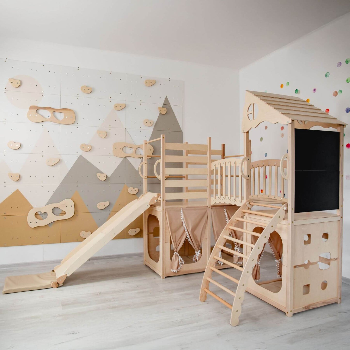 Wood and Hearts Large Playground Climber - Natural in a playroom