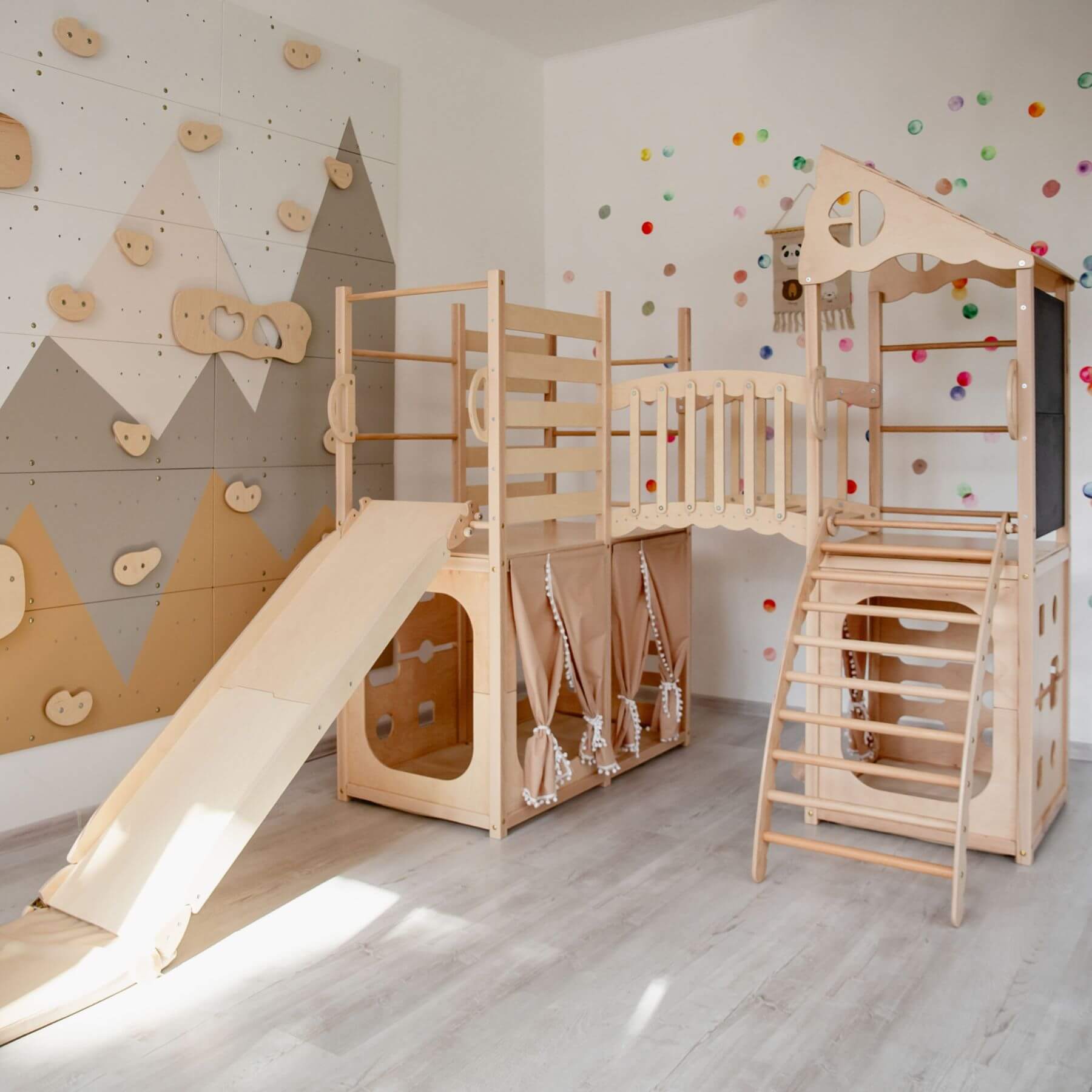Wood and Hearts Large Playground Climber - Natural in a playroom
