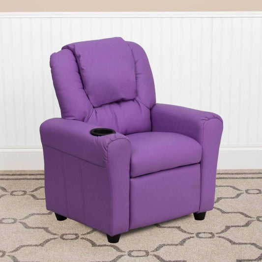 Flash Furniture Contemporary Lavender Vinyl Kids Recliner | Cup Holder and Headrest
