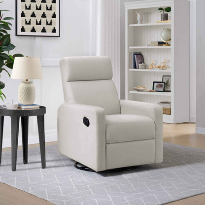 Oxford Baby Layton Glider / Recliner Oatmeal in a living room setting with a side table and lamp.