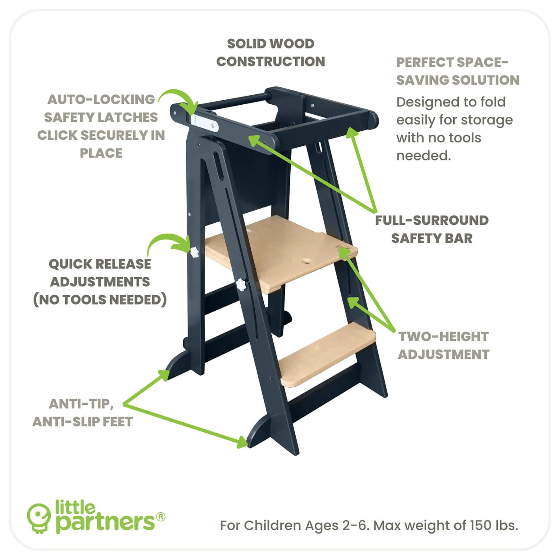 Little Partners Learn 'N Fold Learning Tower Charcoal & Natural