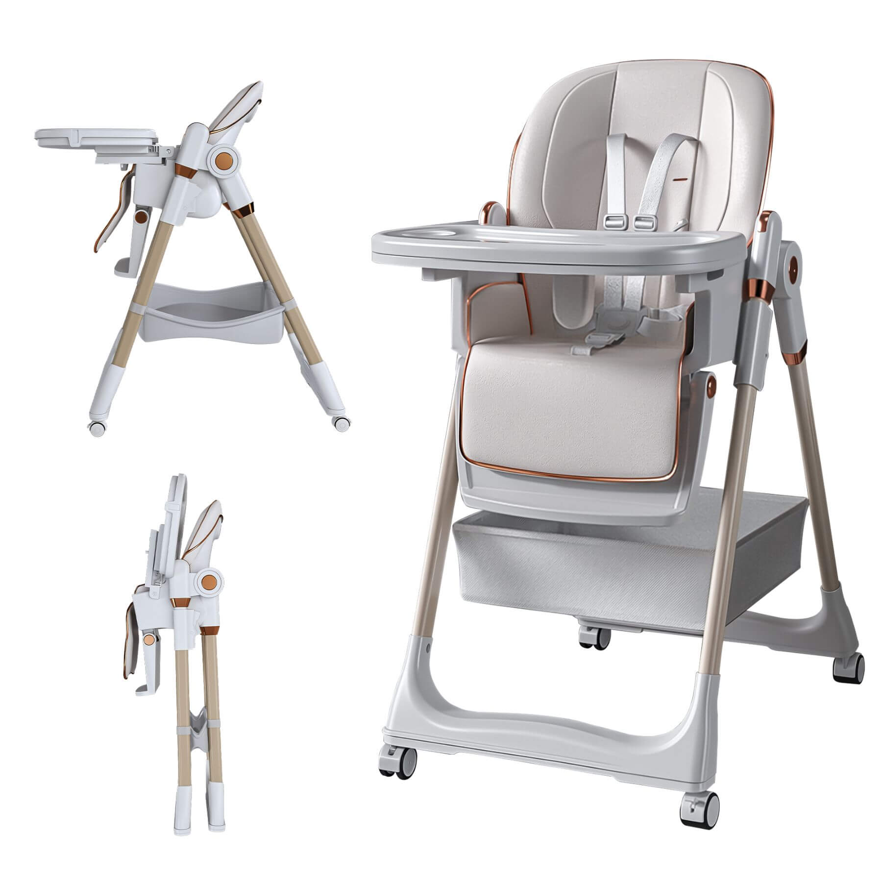 Collapsible Leavader Adjustable Baby High Chair White on a white background