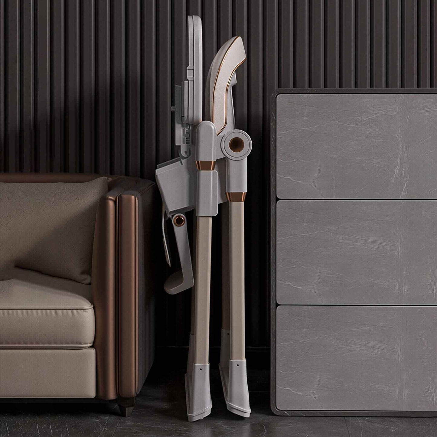 Folded Leavader Adjustable Baby High Chair White in a living room