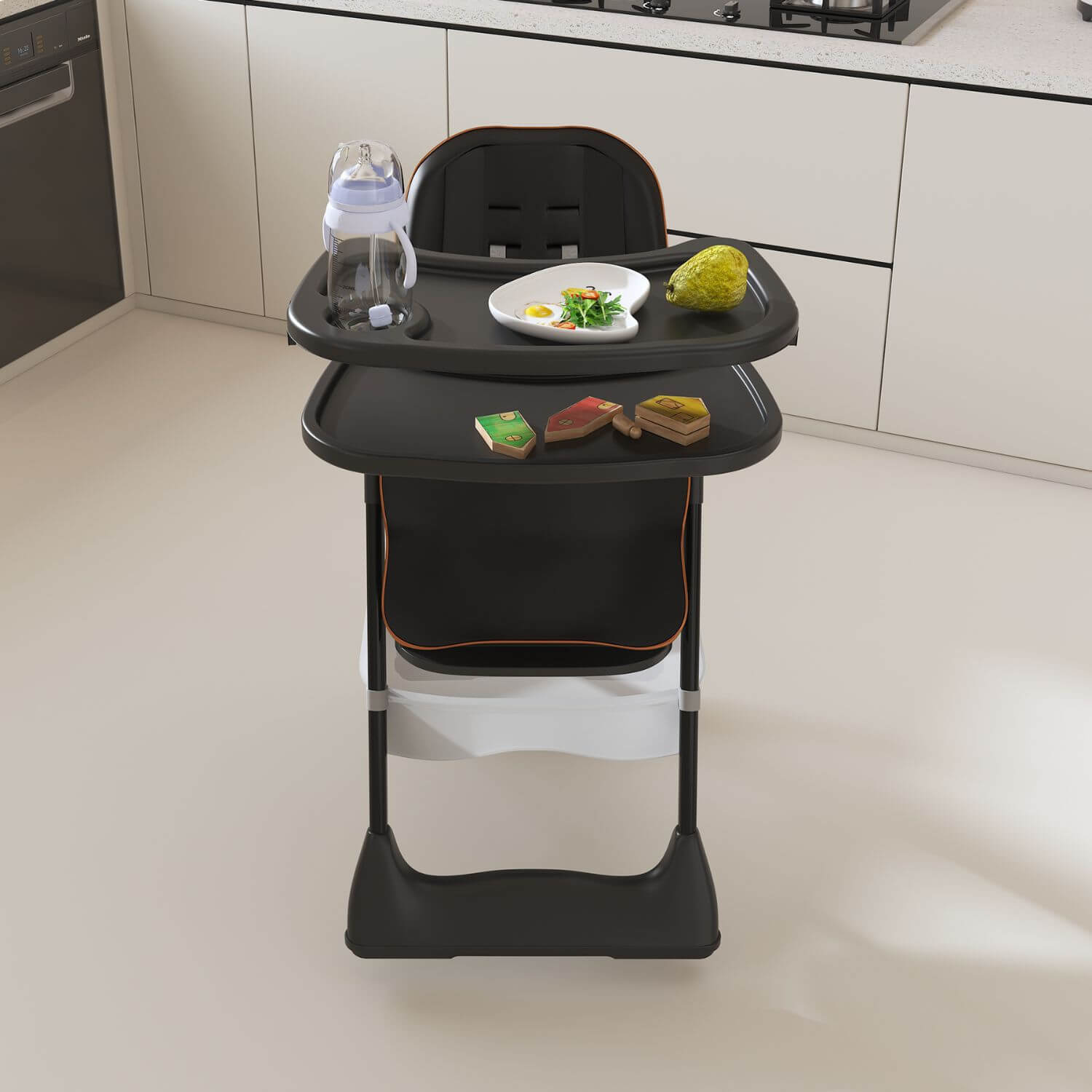 Leavader Adjustable Baby High Chair Black in a kitchen setting