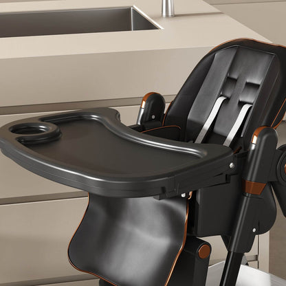 Leavader Adjustable Baby High Chair Black next to a kitchen counter