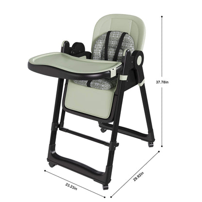 Leavader Adjustable Baby High Chair - Dark Green with dimensions on a white background