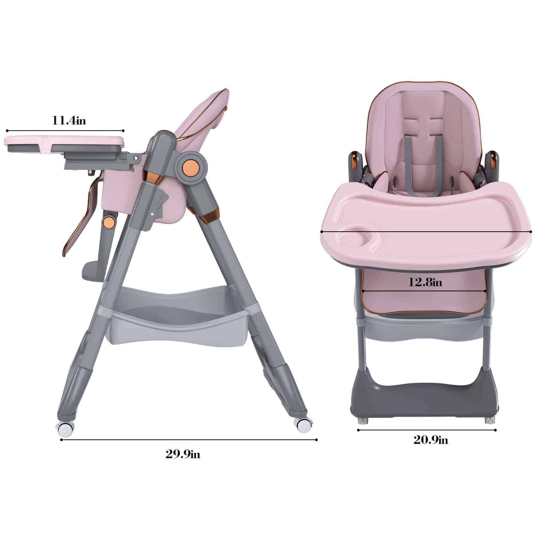 Leavader Adjustable Baby High Chair - Pink with dimensions