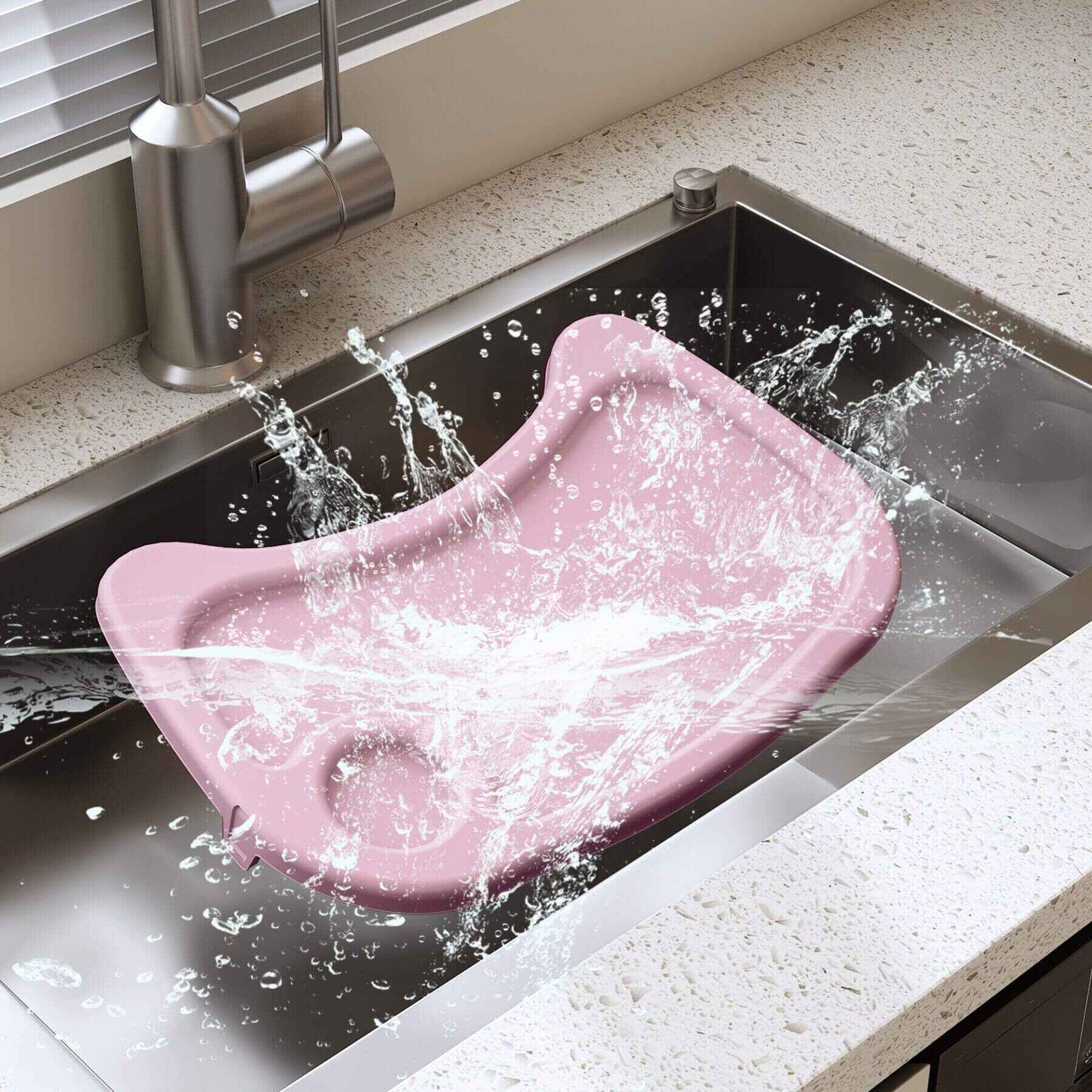 Wash high chair tray in the kitchen sink