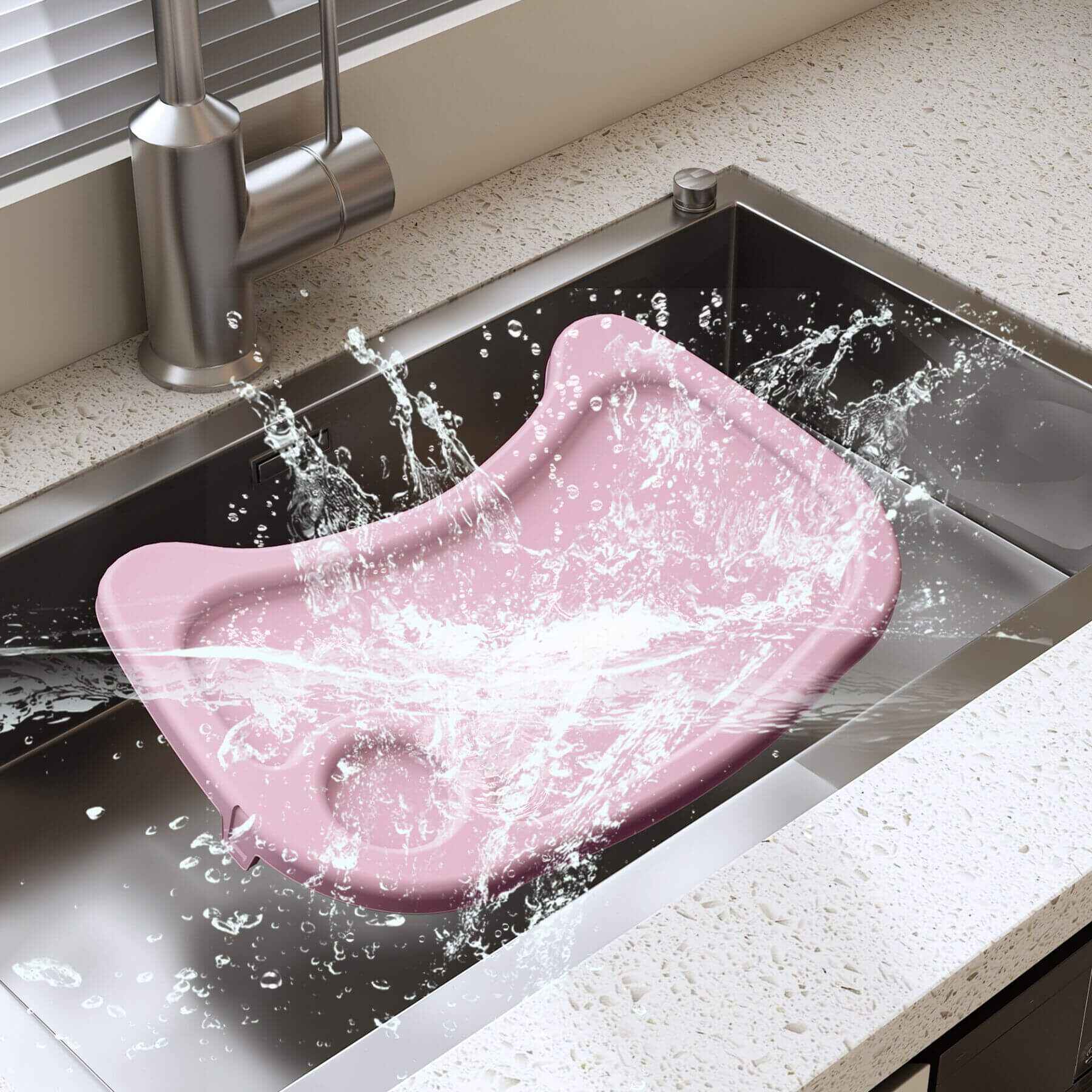 Wash high chair tray in the kitchen sink