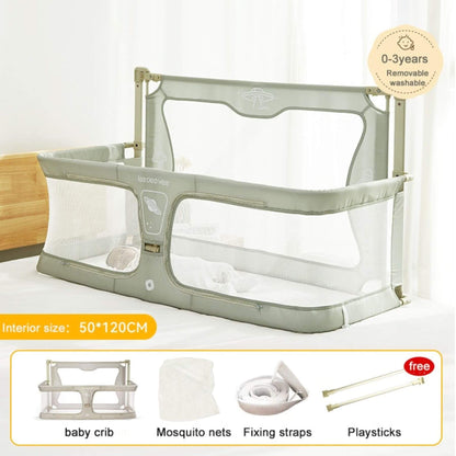 Portable Lightweight Baby Cot Dual-Use: Bedside Crib & Security Rail and accessories on a white background