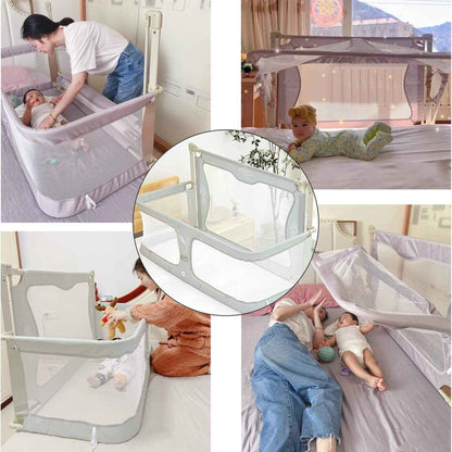 Portable Lightweight Baby Cot Dual-Use and a child playing inside, showing the product's design and functionality.