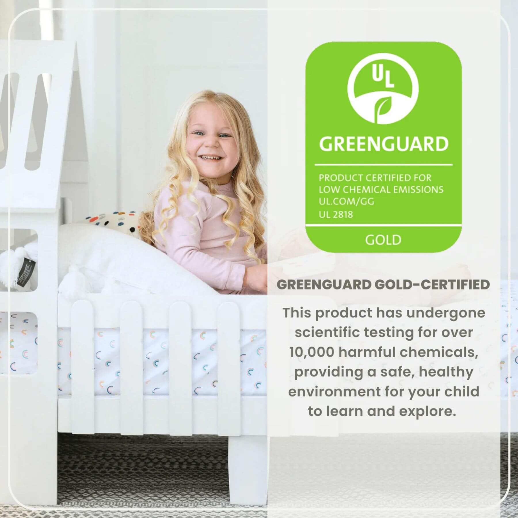Girl Sitting on Little Partners Lil' House Toddler Bed White