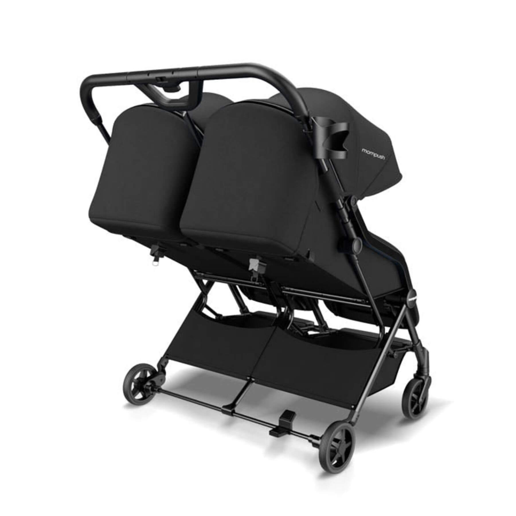 Back View of Mompush Lithe Double Stroller Black