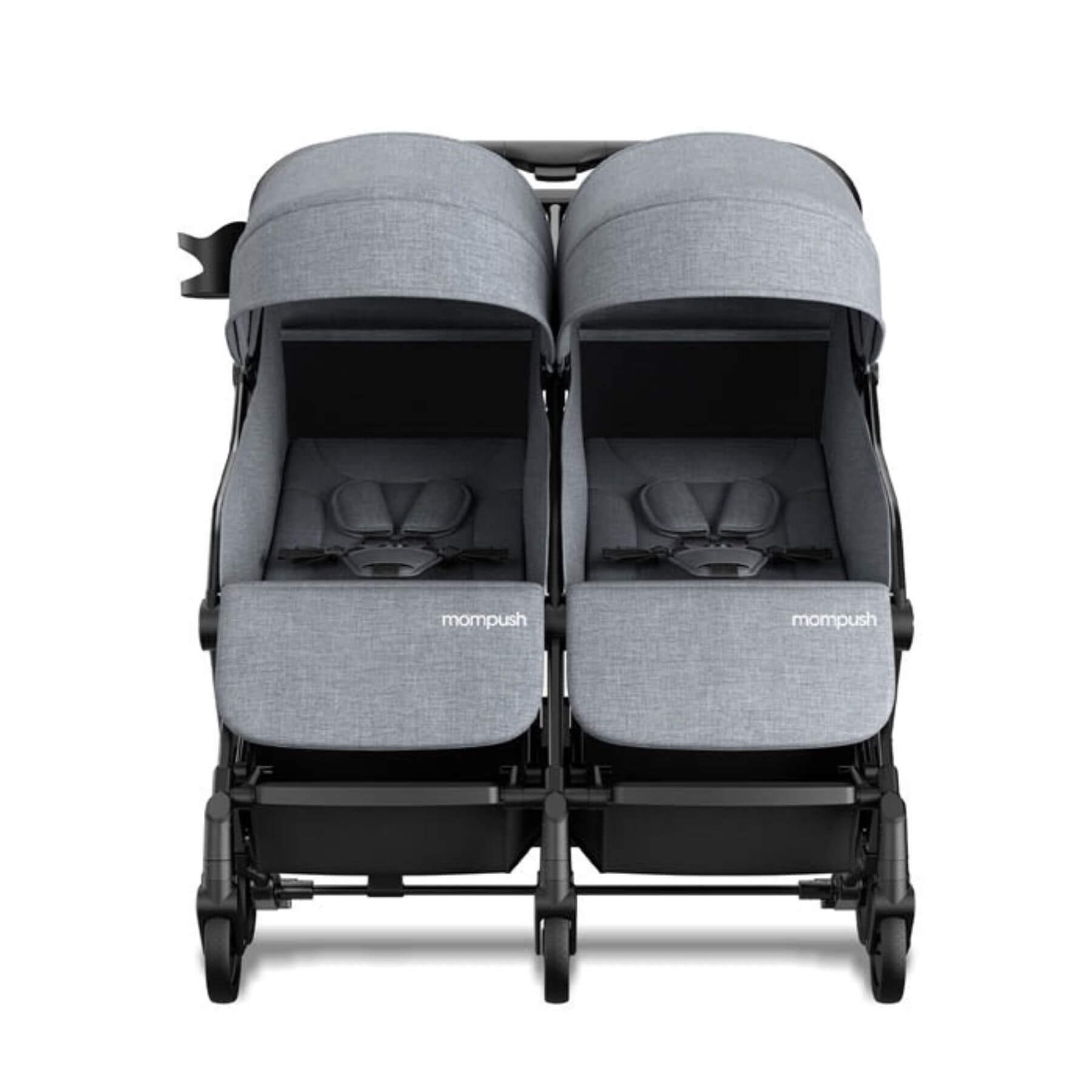 Front View of Mompush Lithe Double Stroller Grey