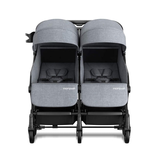 Front View of Mompush Lithe Double Stroller Grey