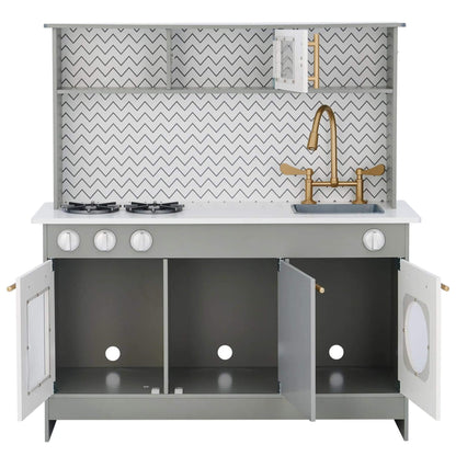 Teamson Kids Little Chef Berlin Modern Play Kitchen Gray w/ Doors Open