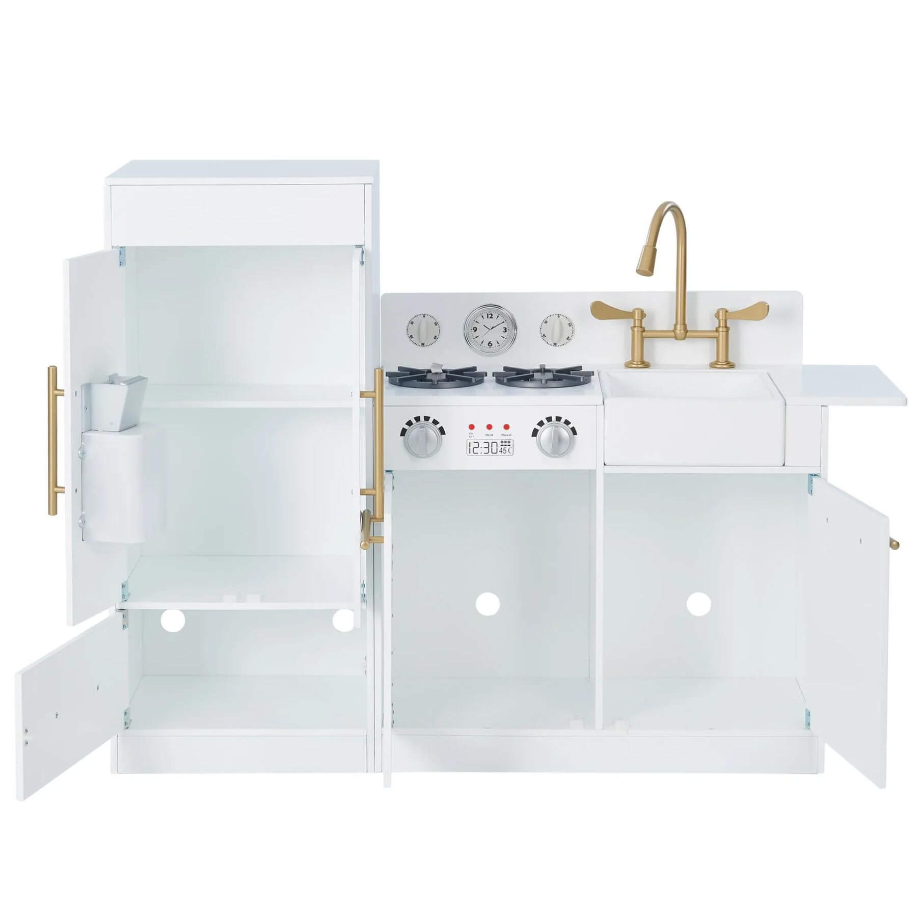 Teamson Kids Little Chef Charlotte Modern Play Kitchen White/Gold w/ Doors Open