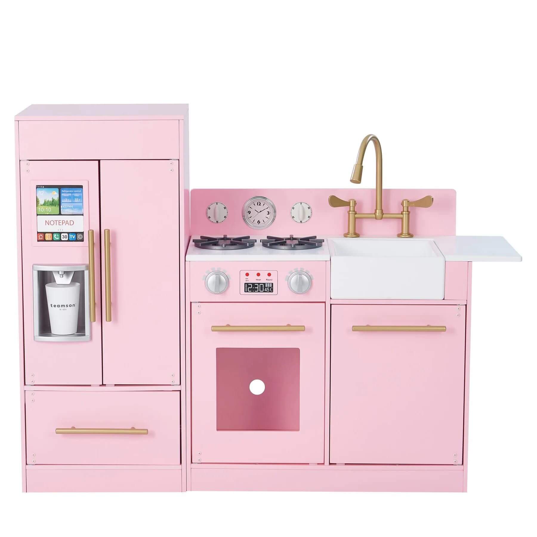 Front View of Teamson Kids Little Chef Charlotte Play Kitchen & Refrigerator Set Pink