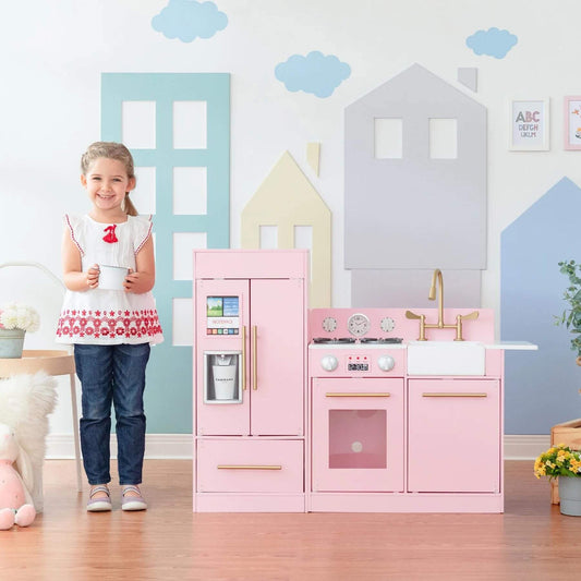 Girl w/ Teamson Kids Little Chef Charlotte Play Kitchen & Refrigerator Set Pink