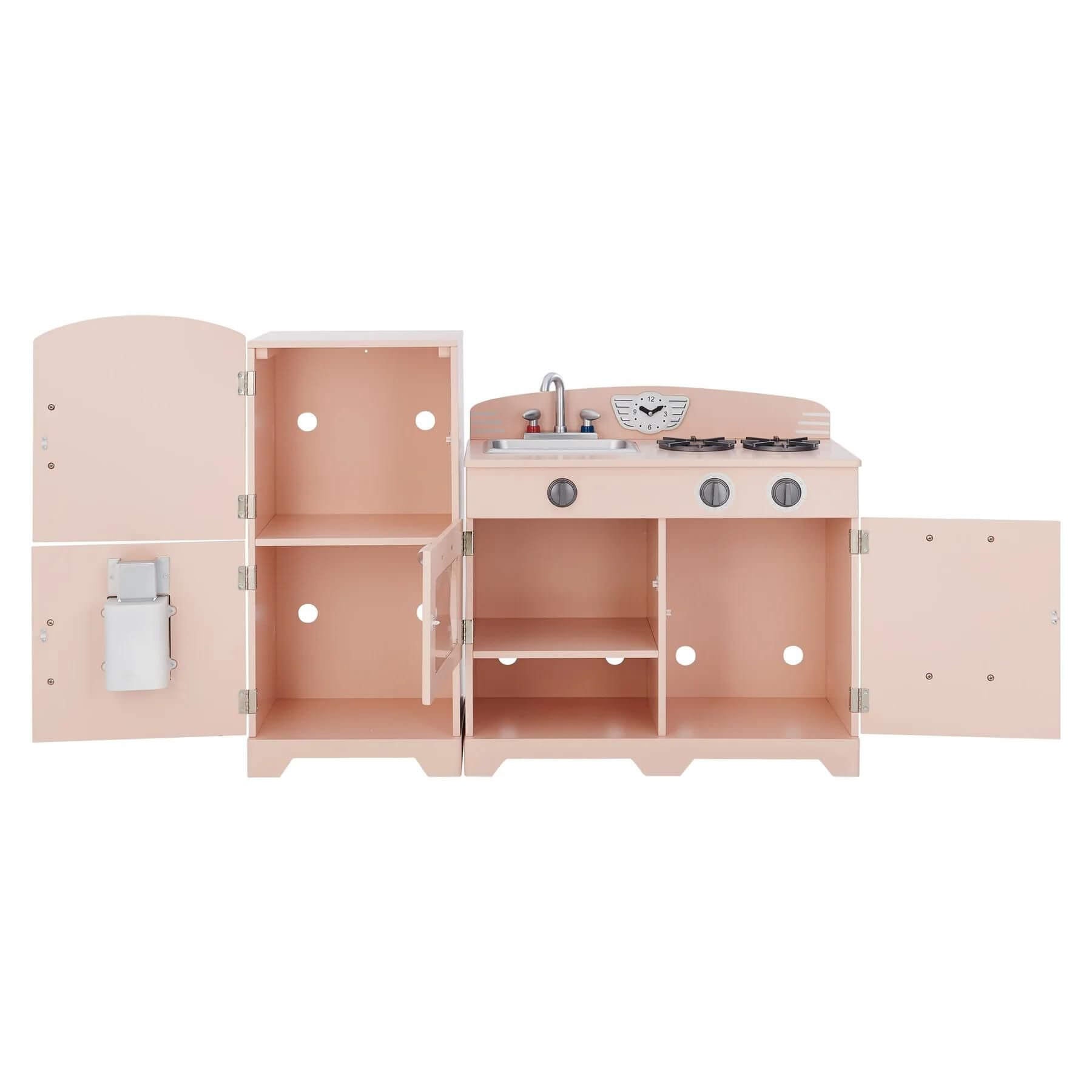 Teamson Kids Little Chef Fairfield Retro Kids Kitchen Playset Pink w/ Doors Open