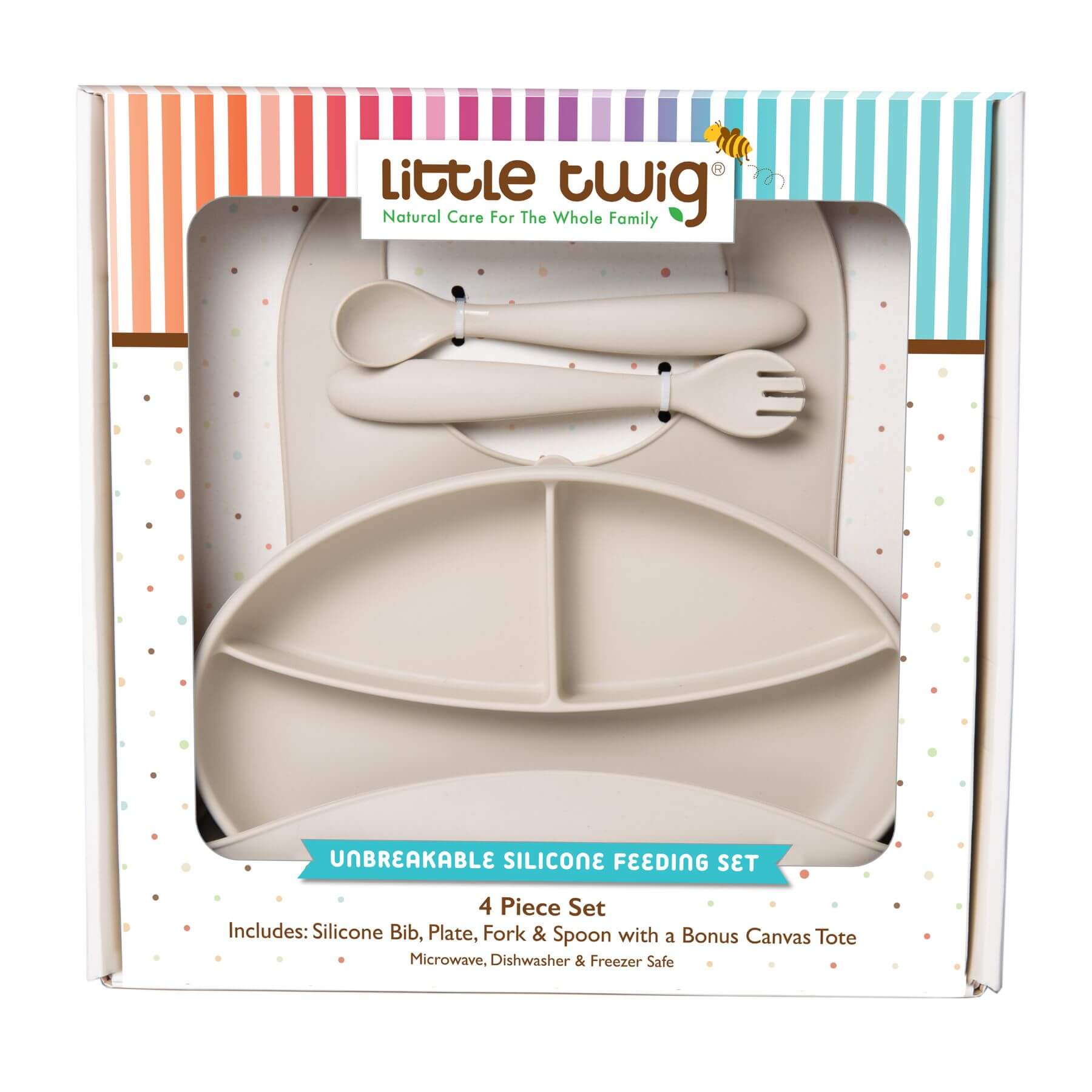 Little Twig Silicone 4 Pc Feeding Set Almond