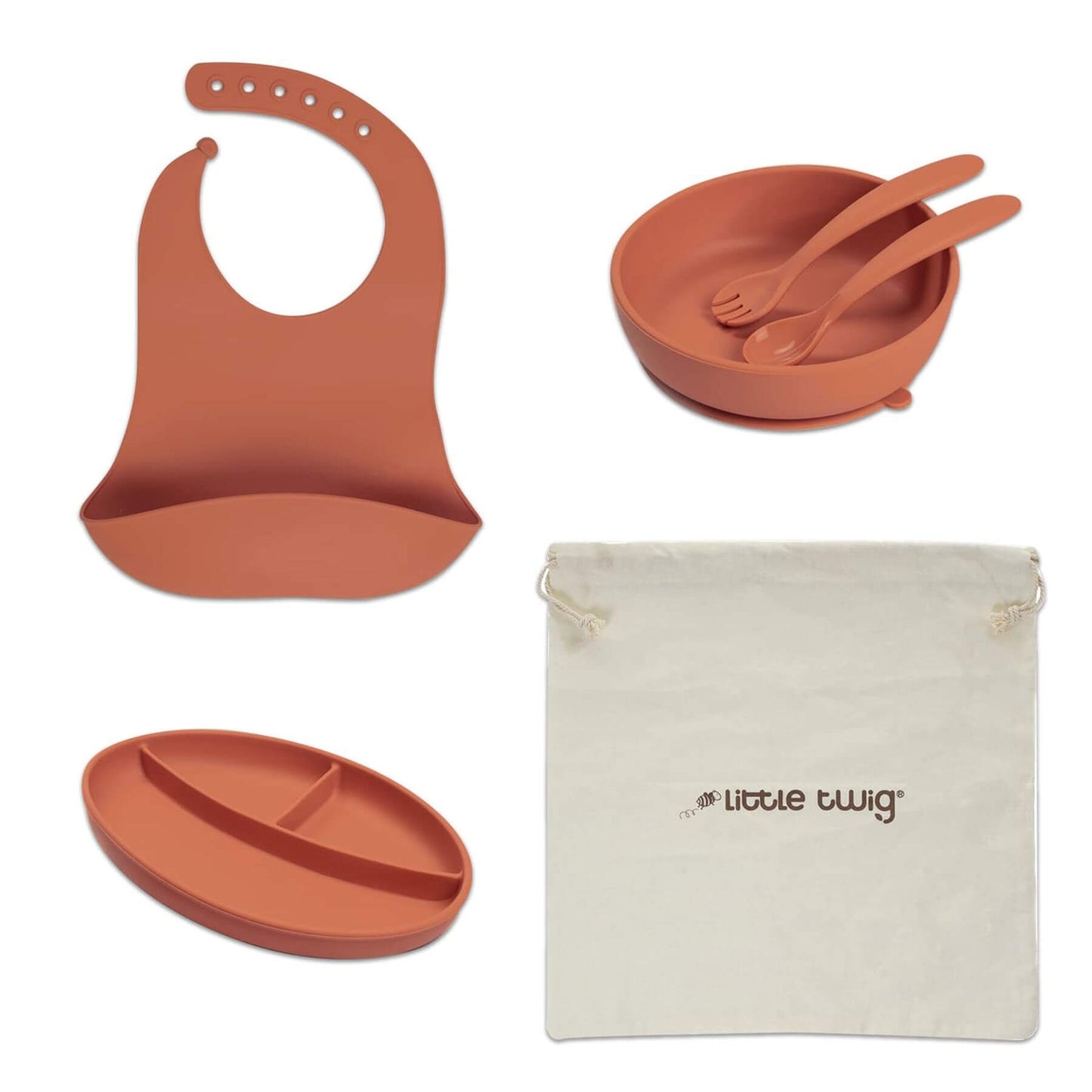 Little Twig Silicone 6 Pc Feeding Set Clay