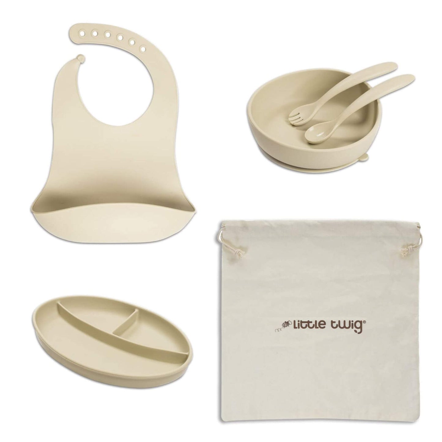 Little Twig Silicone 6 Pc Feeding Set Almond