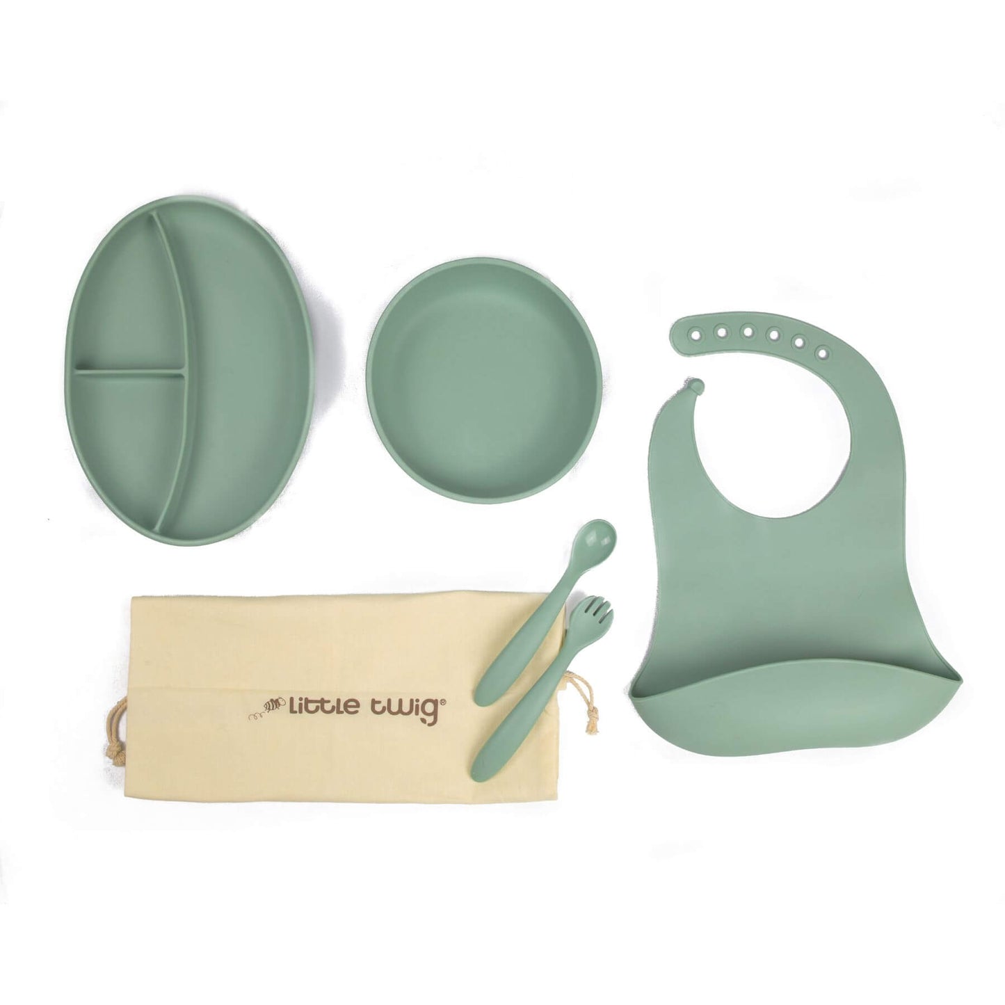 Little Twig Silicone 6 Pc Feeding Set Sage