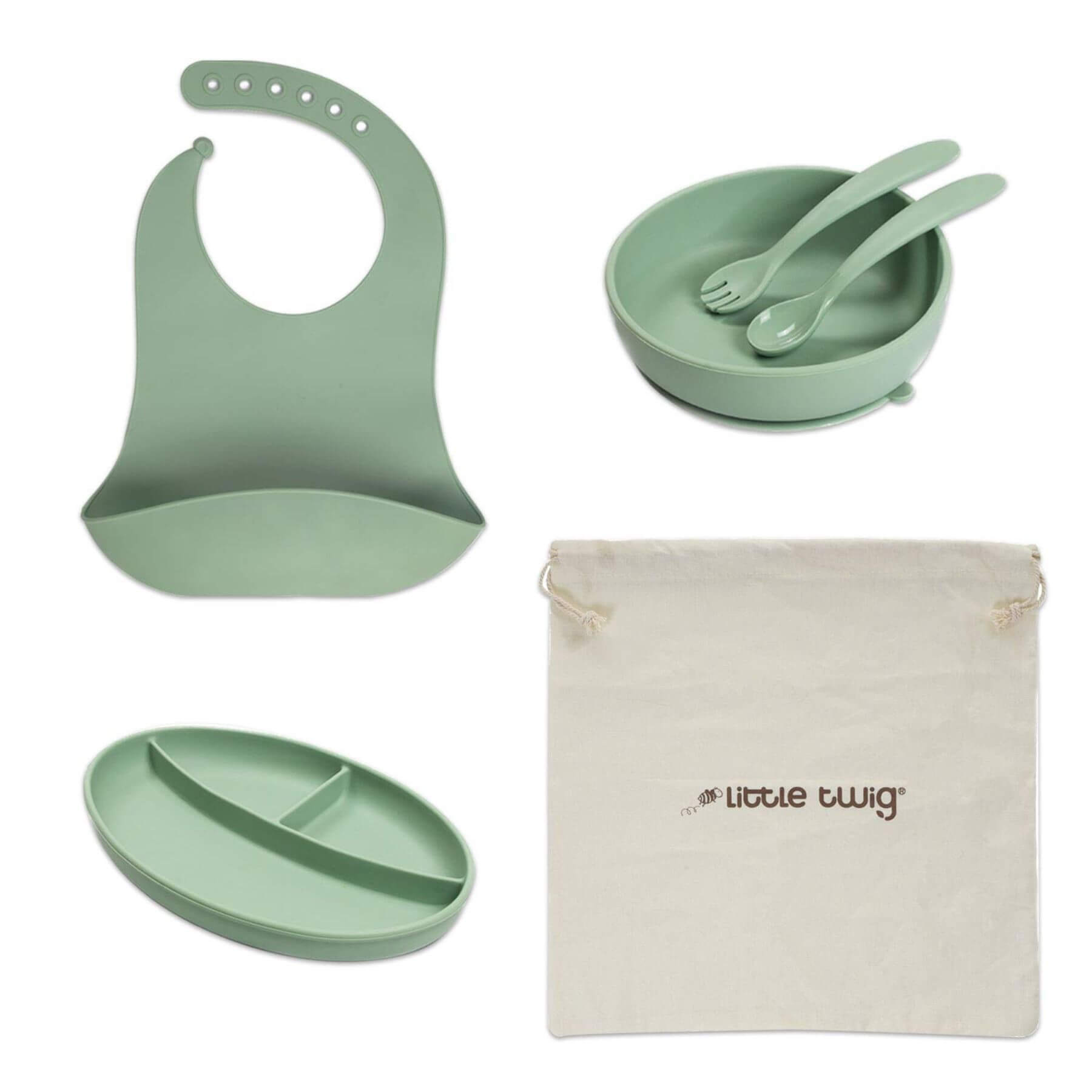 Little Twig Silicone 6 Pc Feeding Set Sage