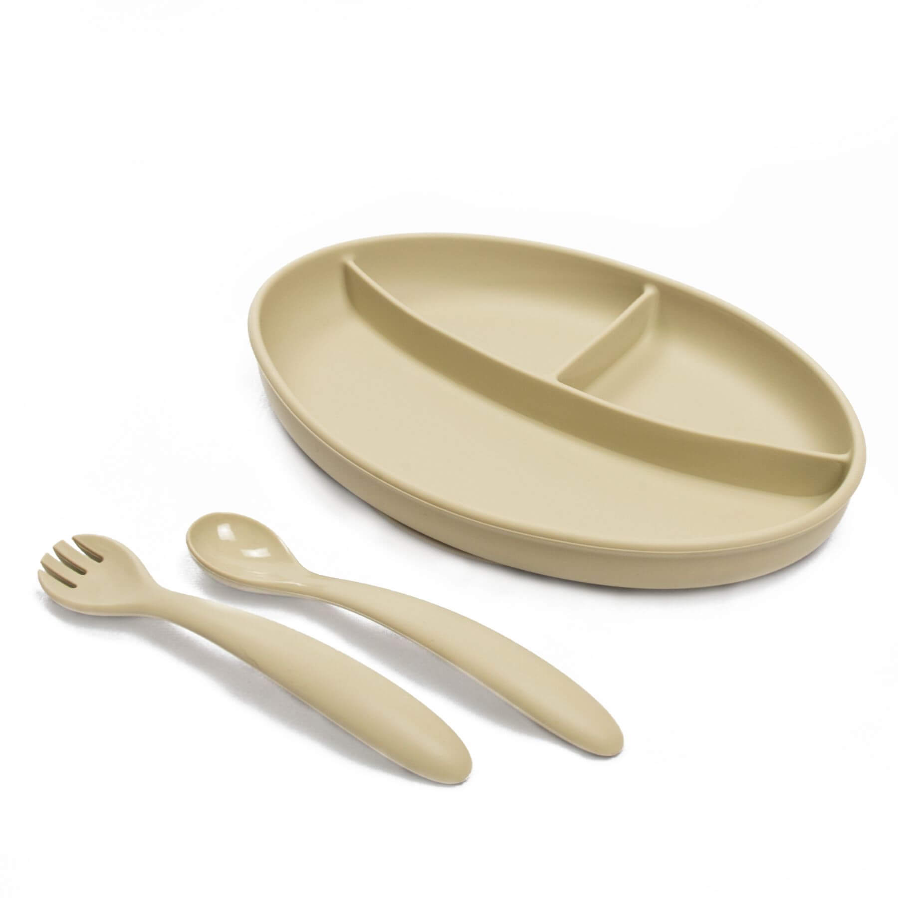 Little Twig Silicone Plate w/ Utensils Almond