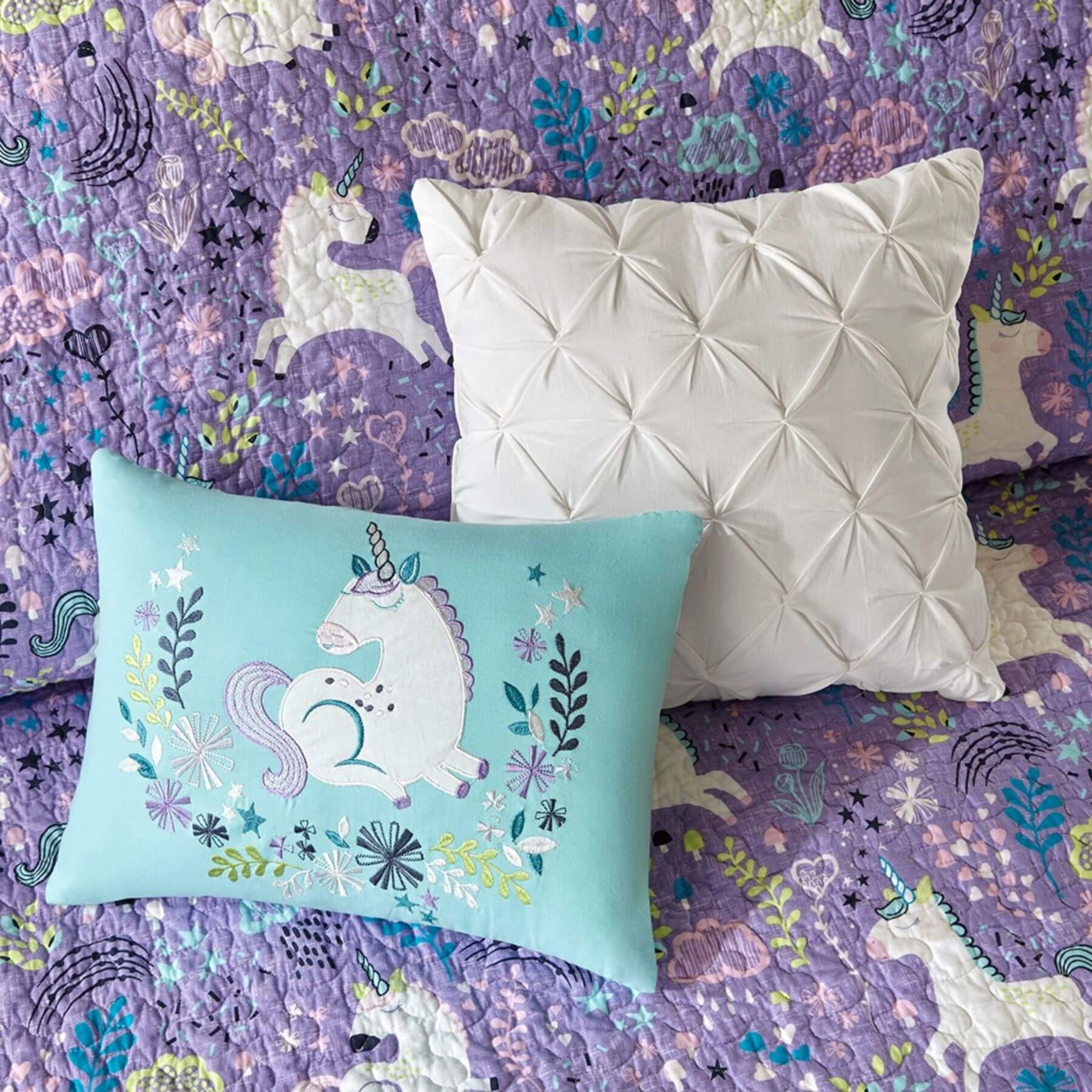 Lola Unicorn Reversible Cotton Decorative Pillows Purple