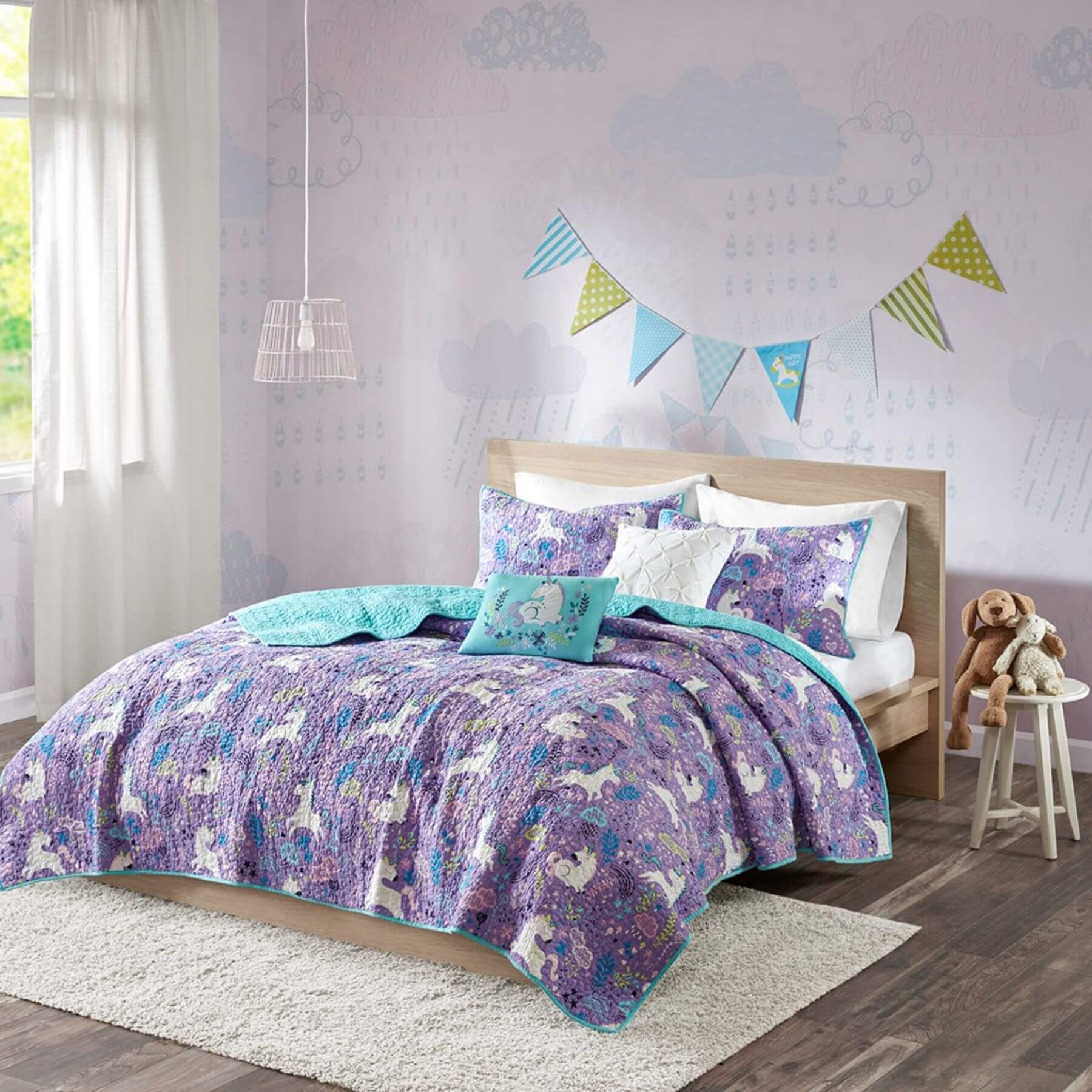 Lola Unicorn Reversible Cotton Quilt Set Purple