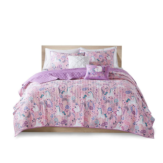 Lola Unicorn Reversible Cotton Quilt Set Pink