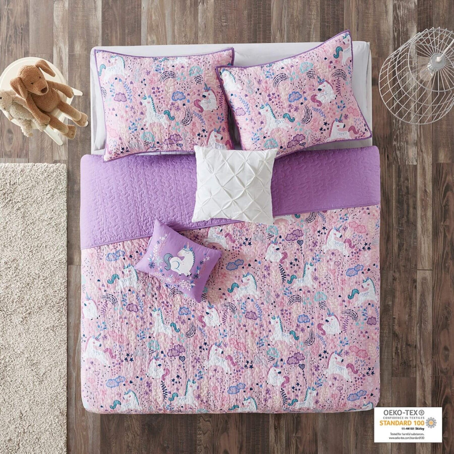 Lola Unicorn Reversible Cotton Quilt Set Pink