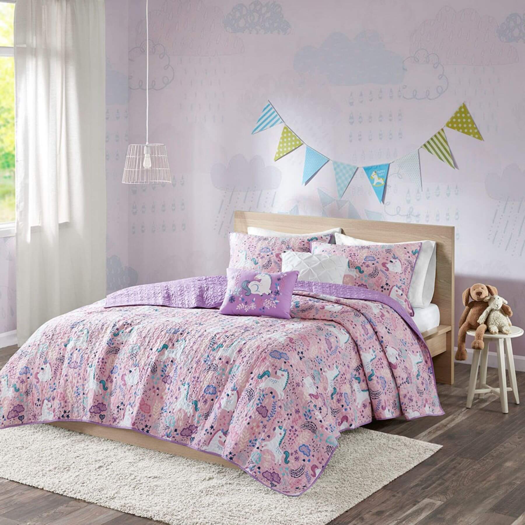 Lola Unicorn Reversible Cotton Quilt Set Pink