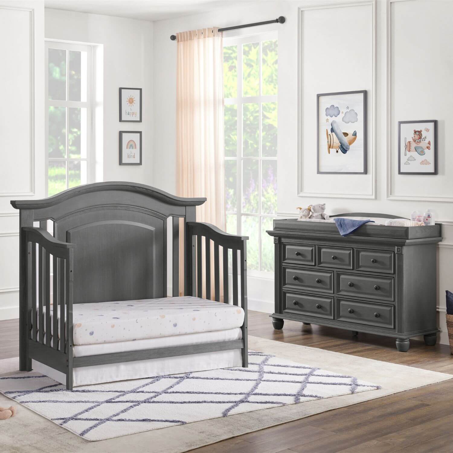 Oxford Baby London Lane 4-in-1 Convertible Crib | Arctic Gray